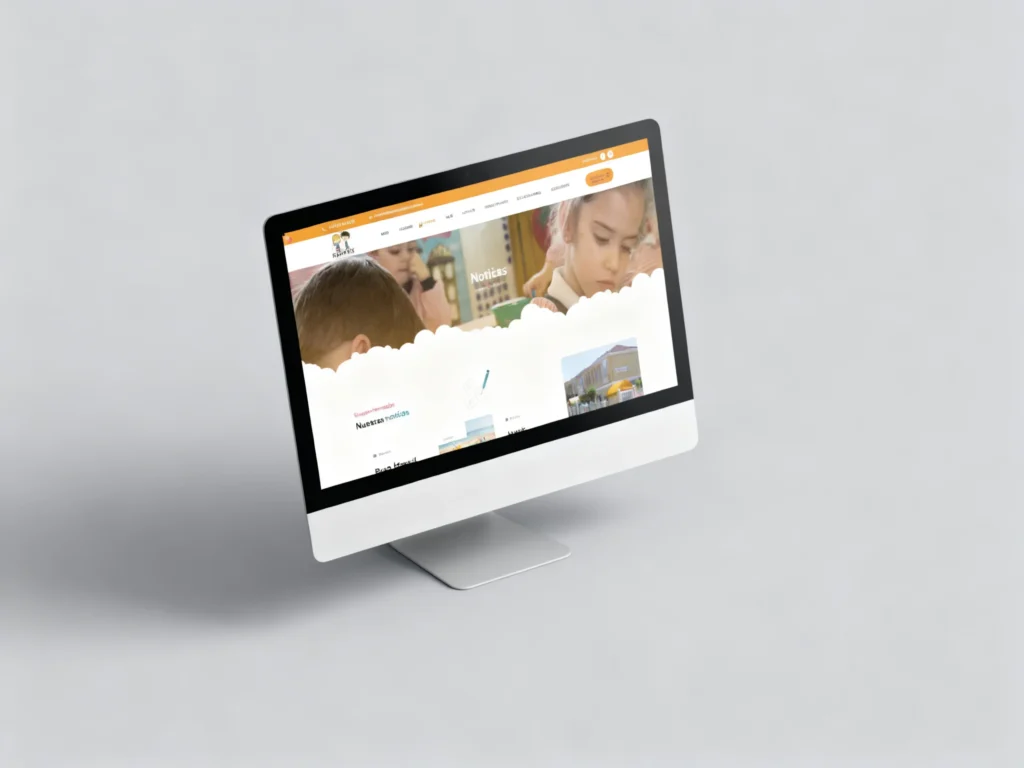 Mockup en escritorio de la sección La escuela de la web de Bambinos Escuela Infantil, diseñada por Creatias Estudio