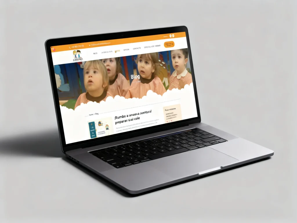 Mockup en escritorio de la sección Noticias de la web de Bambinos Escuela Infantil, diseñada por Creatias Estudio