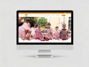 Mockup en escritorio de la portada de la web de Bambinos Escuela Infantil, diseñada por Creatias Estudio