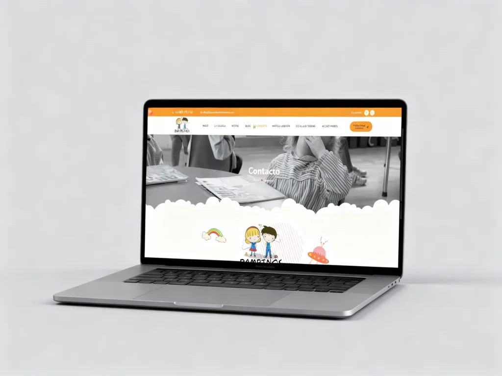 Mockup en portátil de la página de contacto de la web de Bambinos Escuela Infantil, diseñada por Creatias Estudio
