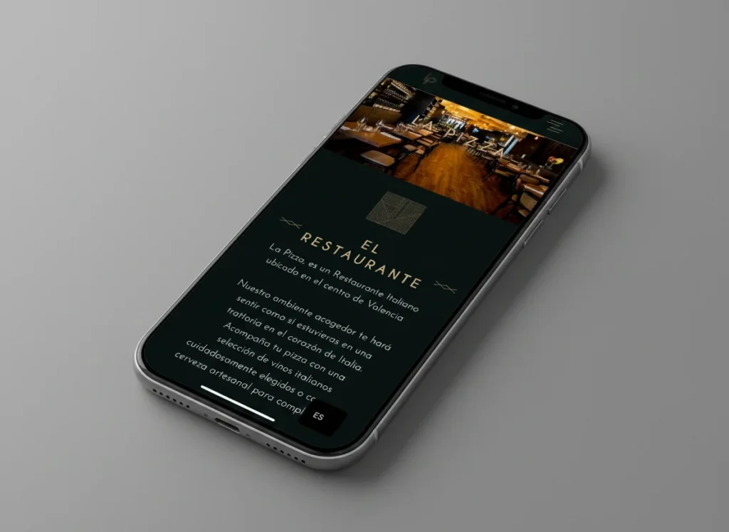 Mockup móvil de la portada de la web de Ristorante La Pizza, diseñada por Creatias Estudio