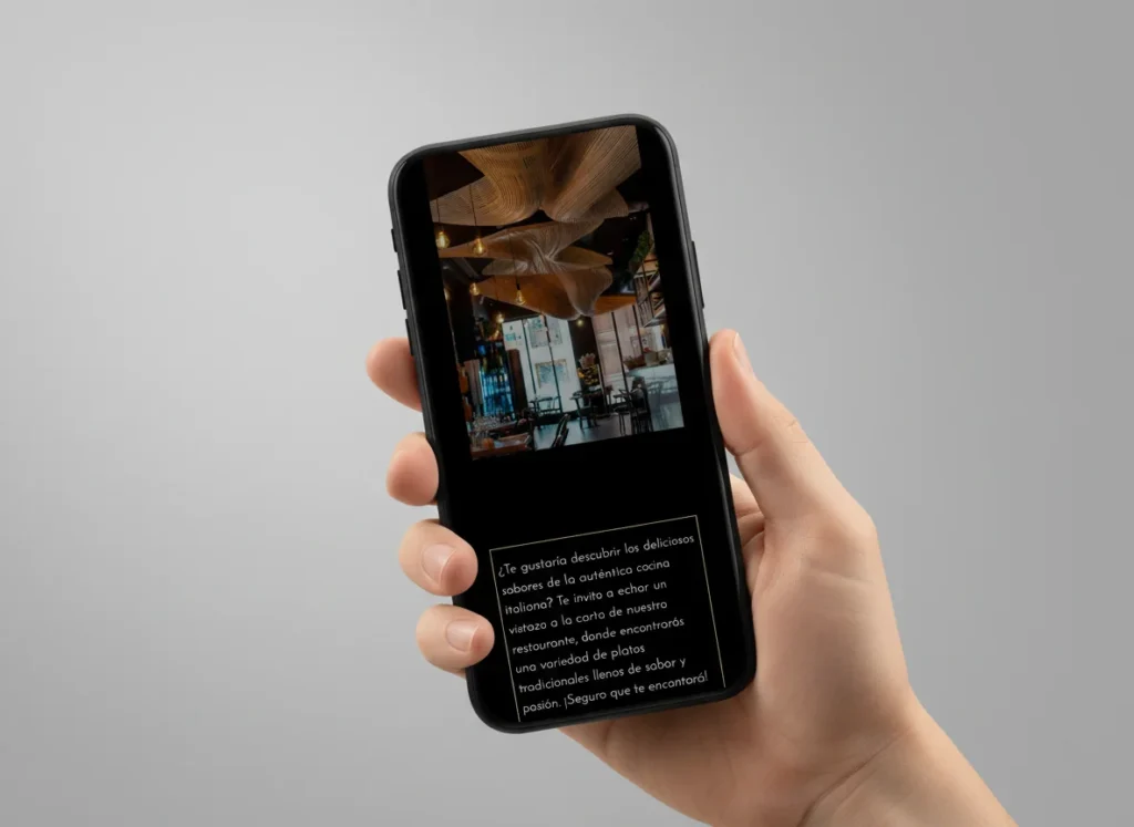 Mockup móvil de la sección de carta de la web de Ristorante Le Favole, diseñada por Creatias Estudio