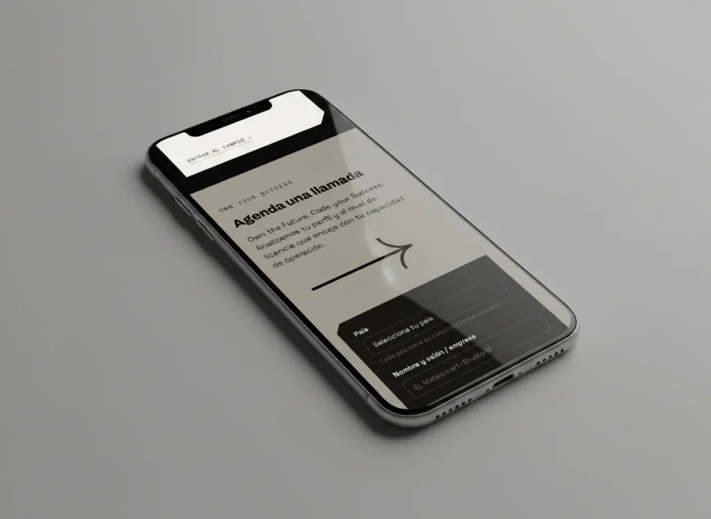 Mockup móvil de la sección de agenda de llamada de la web de Nexha Hairtech, diseñada por Creatias Estudio