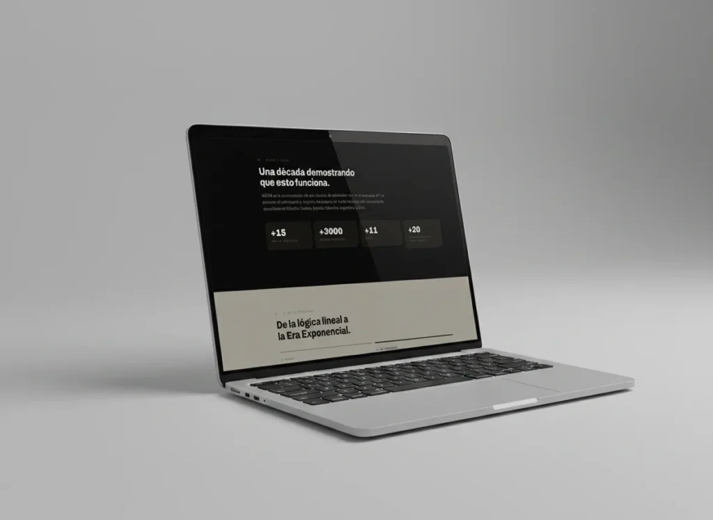Mockup en portátil de la sección de estadísticas de la web de Nexha Hairtech, diseñada por Creatias Estudio