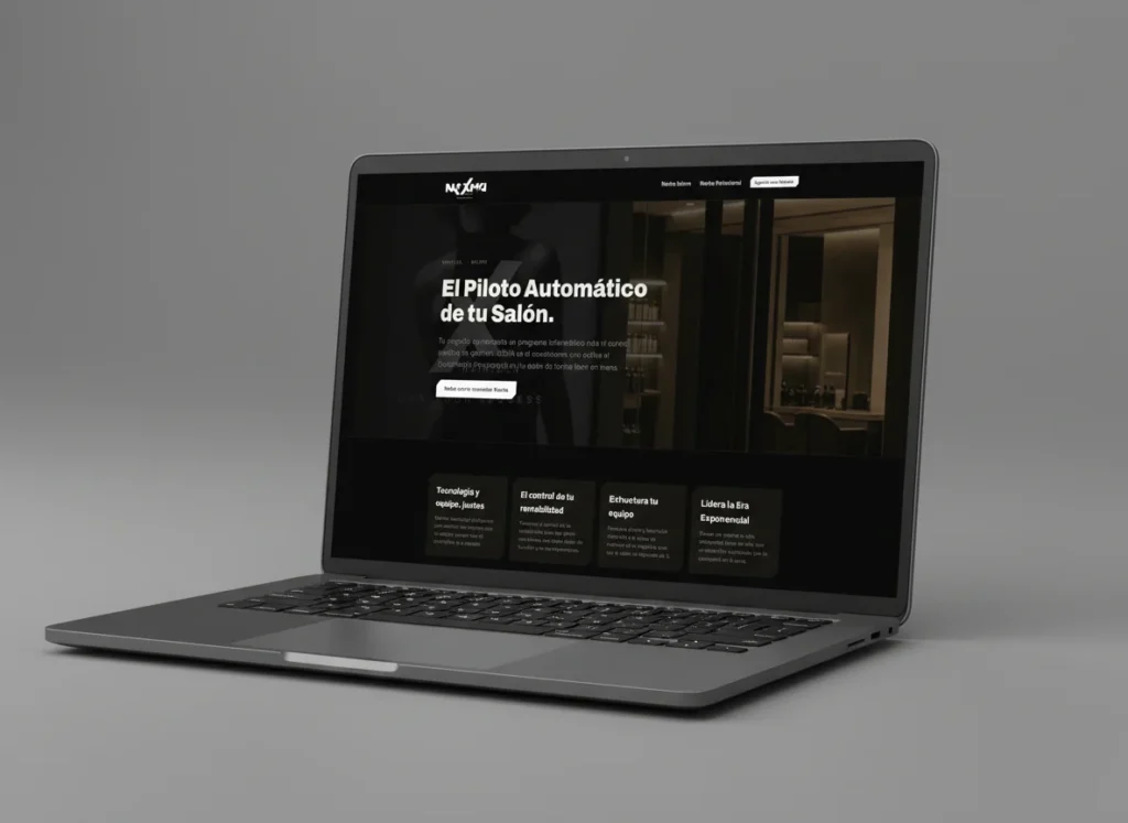 Mockup en portátil de la sección El Piloto Automático de tu Salón de la web de Nexha Hairtech, diseñada por Creatias Estudio