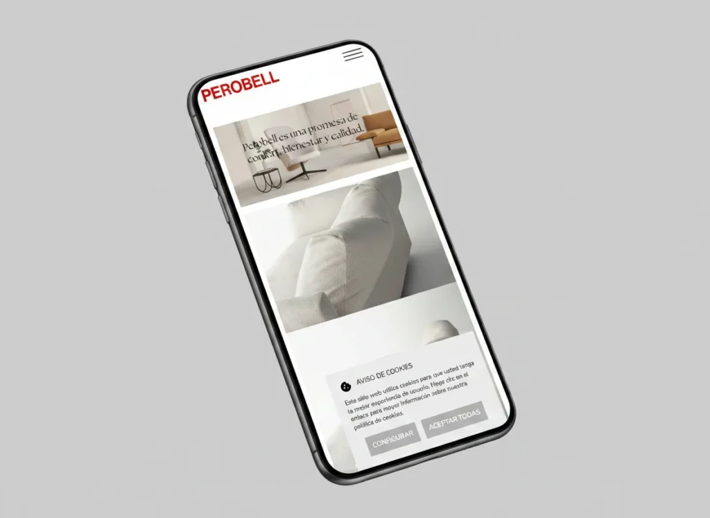 Mockup móvil de la portada de la web de Perobell, diseñada por Creatias Estudio