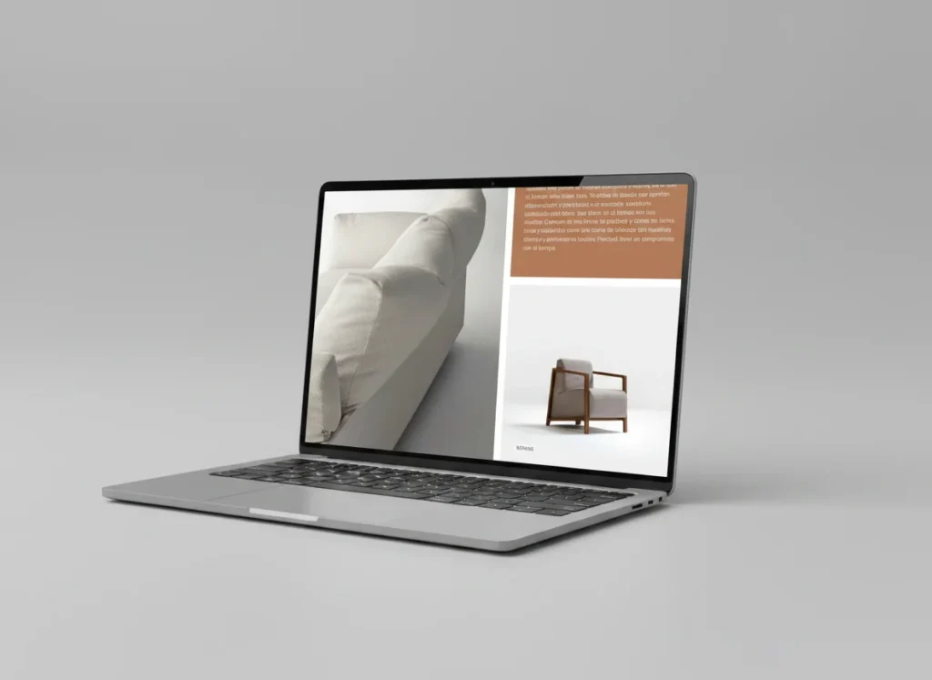 Mockup en portátil de la colección de butacas de la web de Perobell, diseñada por Creatias Estudio