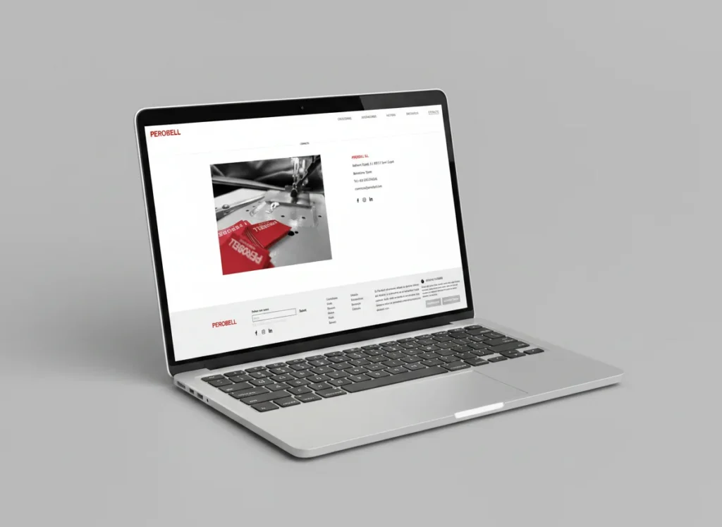 Mockup en portátil de la página de contacto de la web de Perobell, diseñada por Creatias Estudio