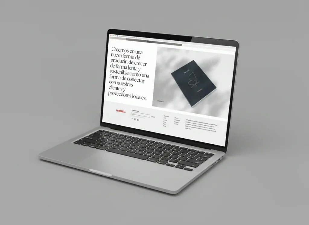 Mockup en portátil de la portada de la web de Perobell, diseñada por Creatias Estudio