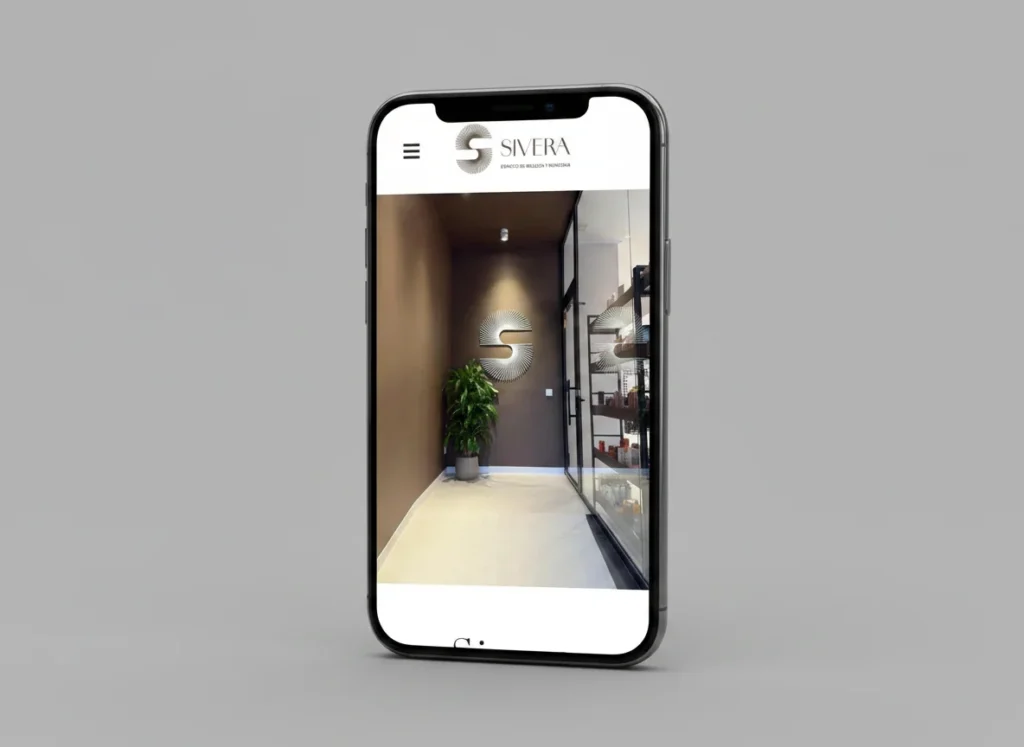 Mockup móvil del interior del salón de Sivera Belleza, diseñada por Creatias Estudio