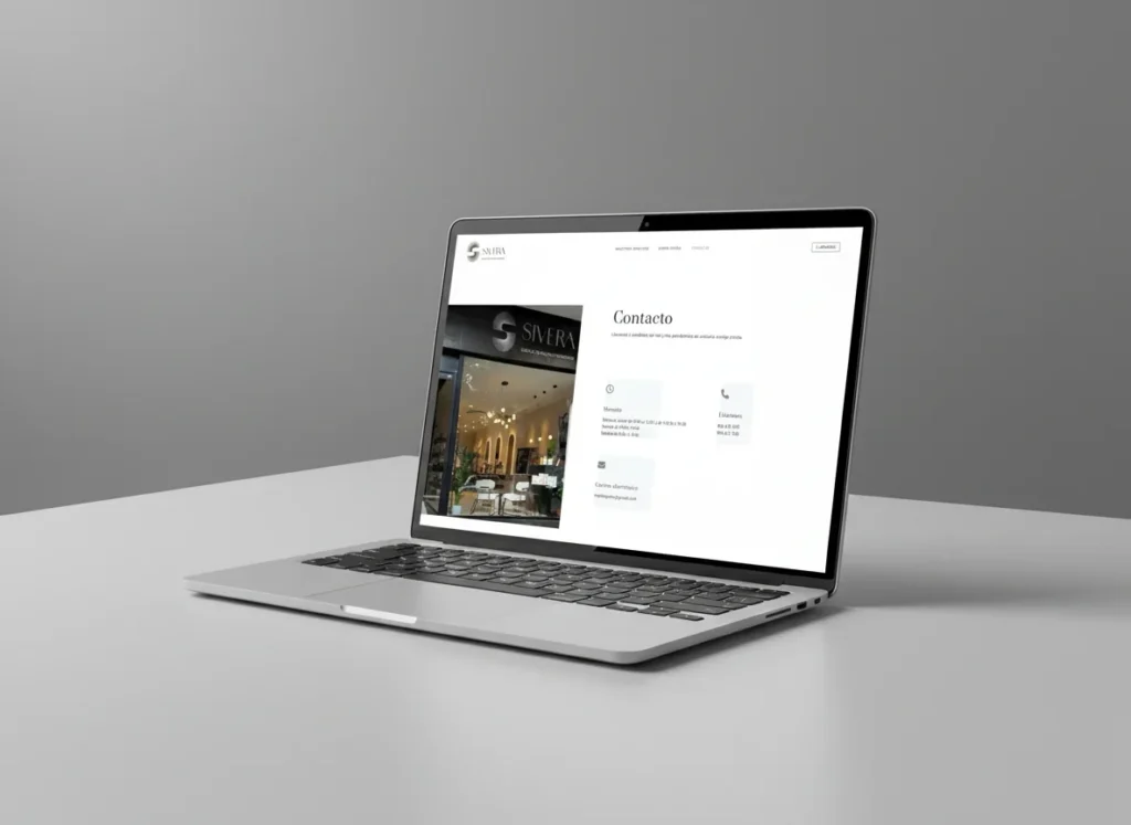 Mockup en portátil de la página de contacto de la web de Sivera Belleza, diseñada por Creatias Estudio