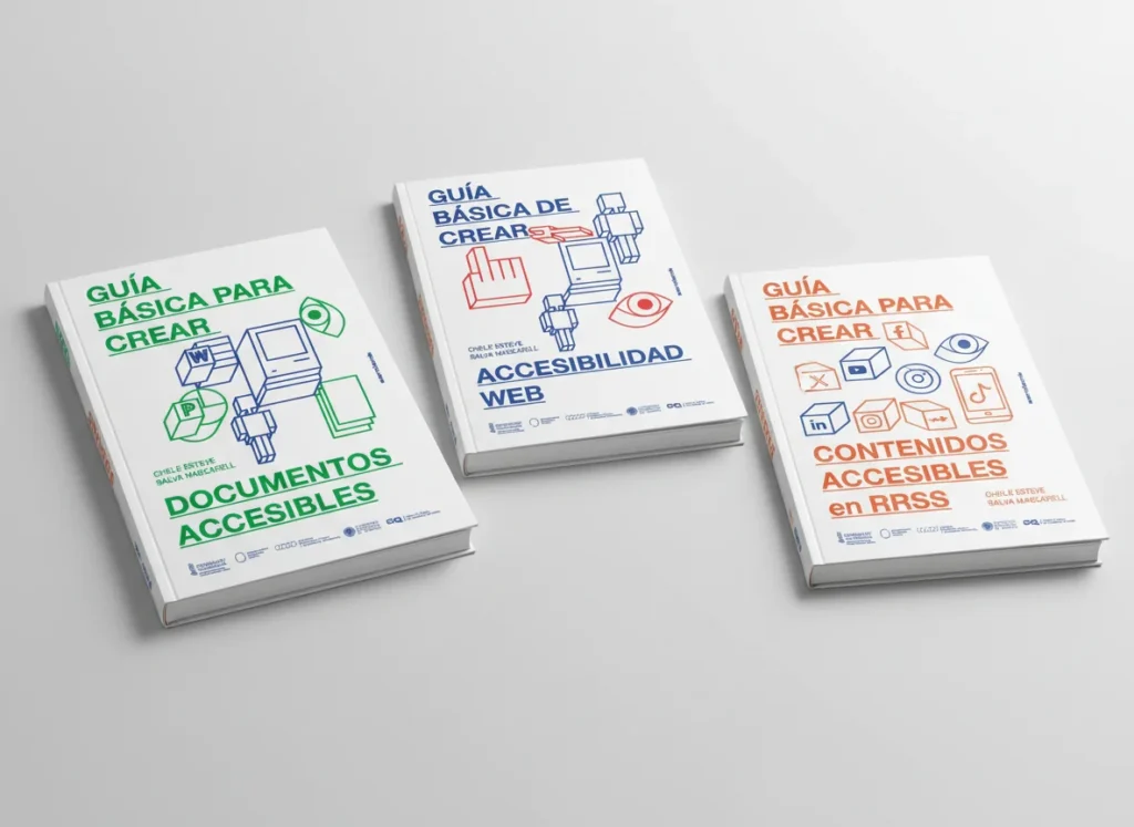 Vista en perspectiva de las guías DICATIC de accesibilidad digital, diseñado por Creatias Estudio