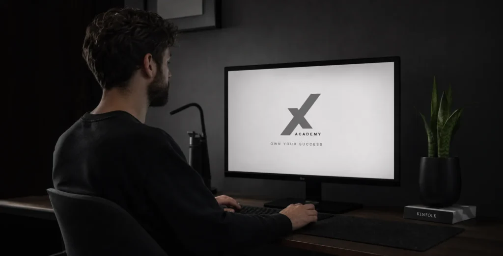 Mockup de monitor con la submarca X Academy de Nexha Hairtech, diseñado por Creatias Estudio