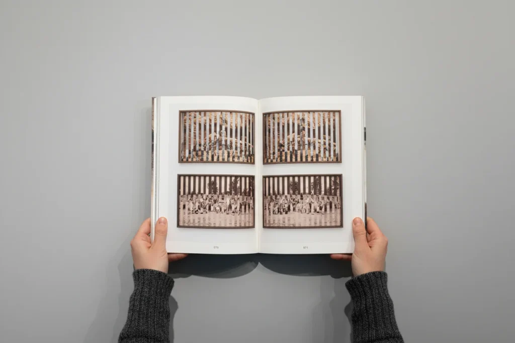 Pliego del catálogo Verse expuest_ con la serie Rorschach Test, diseñado por Creatias Estudio