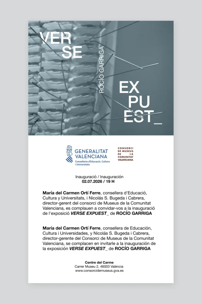 Invitación a la inauguración de Verse expuest_ de Rocío Garriga, diseñada por Creatias Estudio