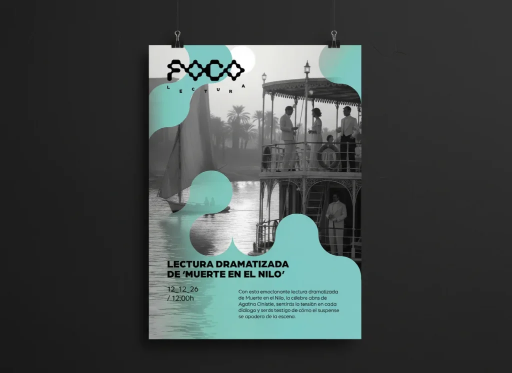 Cartel de la lectura dramatizada de Muerte en el Nilo en Foco Abierto del Teatre Flumen, diseñado por Creatias Estudio