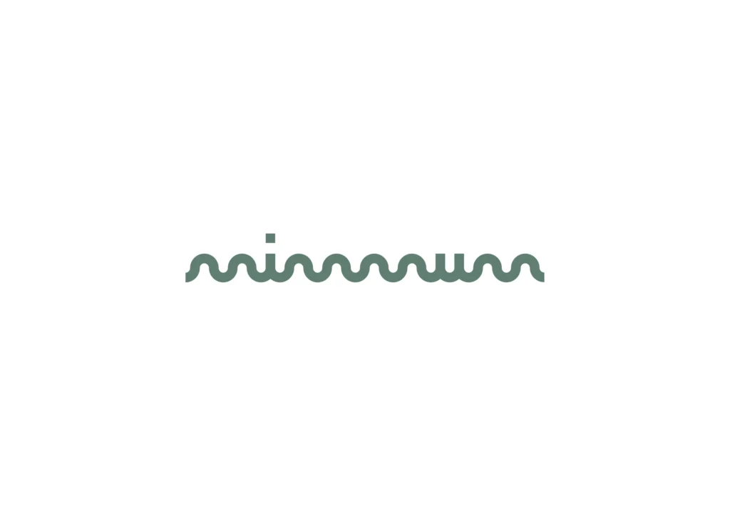 Distintivo tipográfico de MIMMUM dibujado con la onda del símbolo, diseñado por Creatias Estudio